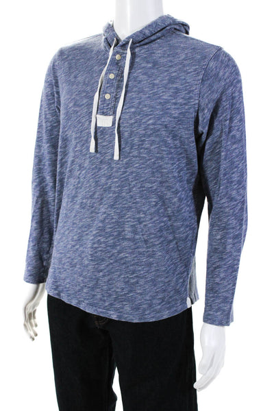 Vince Mens Heather Blue Cotton Hooded Long Sleeve Pullover Sweater Top Size L