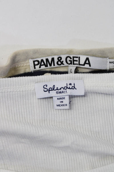 Pam & Gela Splendid Womens Shirts Beige White Size Large Small Lot 2
