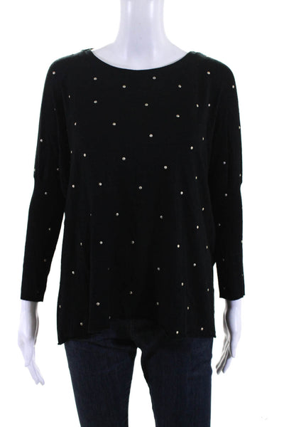 T Bags Los Angeles Womens Polka Dot Crew Neck Sweater Black Gold Size Extra Smal