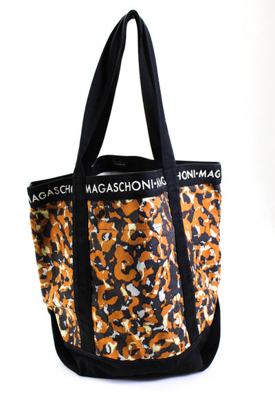 Magaschoni Canvas Animal Print Double Strap Medium Tote Handbag Multicolor