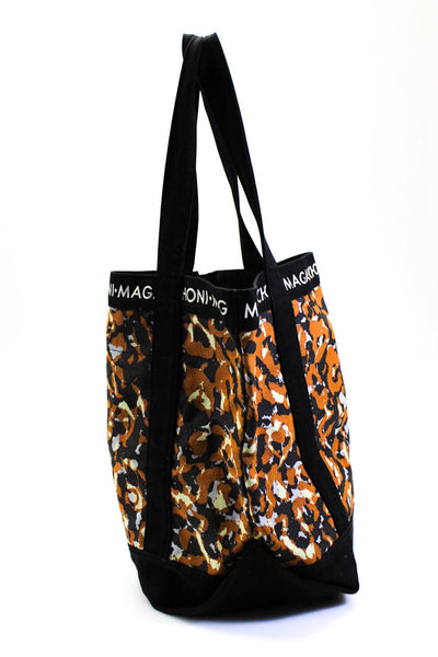 Magaschoni Canvas Animal Print Double Strap Medium Tote Handbag Multicolor