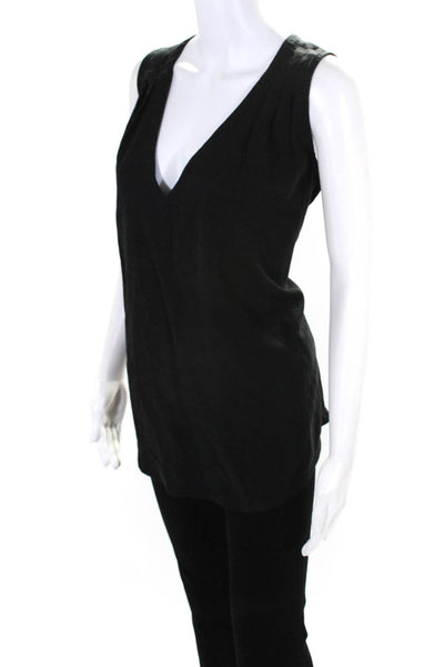 Hatch Womens Pleated V Neck Relaxed Fit Sleeveless Tank Top Blouse Black Size 1