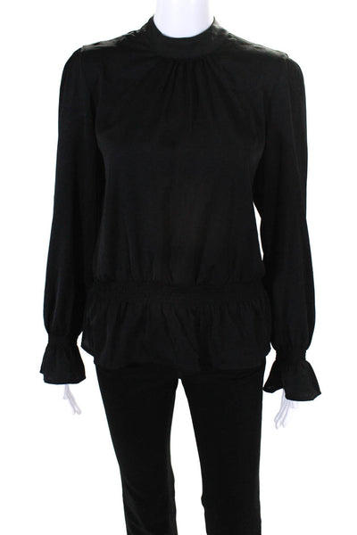 Scoop Women's V-Neck Long Sleeves Peplum Blouse Black Size M