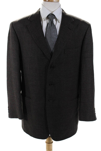 Tallia Uomo Mens Wool Tweed Notched Lapel Three Button Blazer Brown Size 44R
