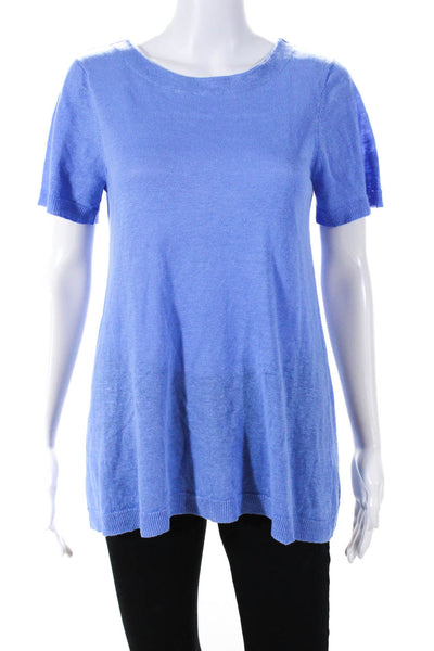 Lisa Todd Women's Cotton Short Sleeve Crew Neck Knit Sweater Top Blue Size S