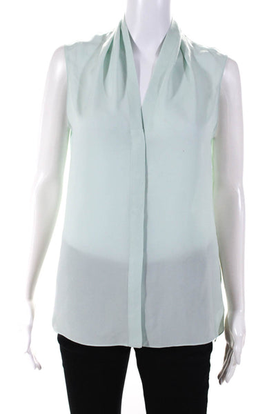 Elie Tahari Women's Sleeveless Colalred Silk Button Up Blouse Green Size M
