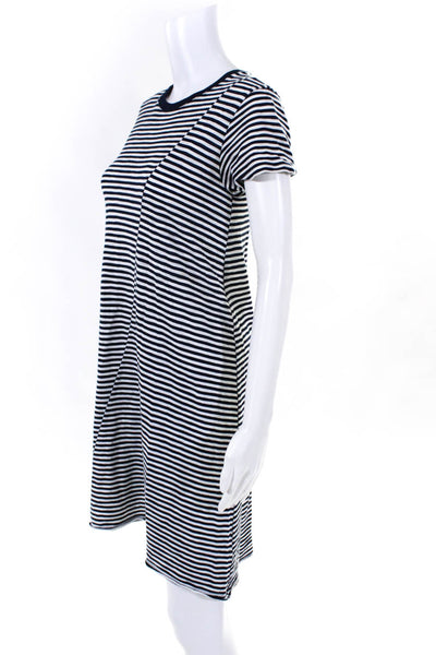 ATM Womens Cotton Striped Short Sleeve Round Neck T-Shirt Dress Navy Size XS