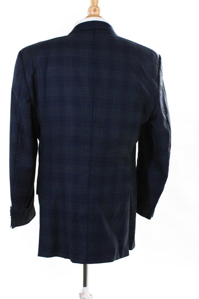 Coppley Mens Wool Plaid Striped Two-Buttoned Collared Blazer Navy Size EUR42