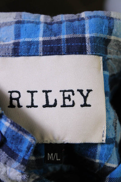 Riley Womens Plaid Cropped Button Down Shirt Blue Size Medium