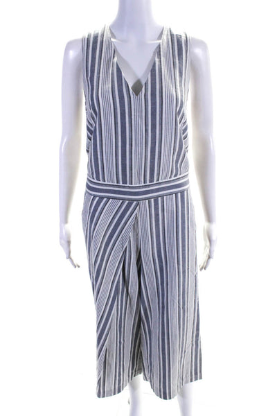 Intermix Womens Striped V Neck Sleeveless Zippered Jumpsuit Gray White Size P