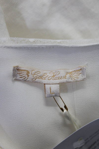 Gold Hawk Women's Square Neck Spaghetti Straps Tiered Lace Tunic Blouse White L