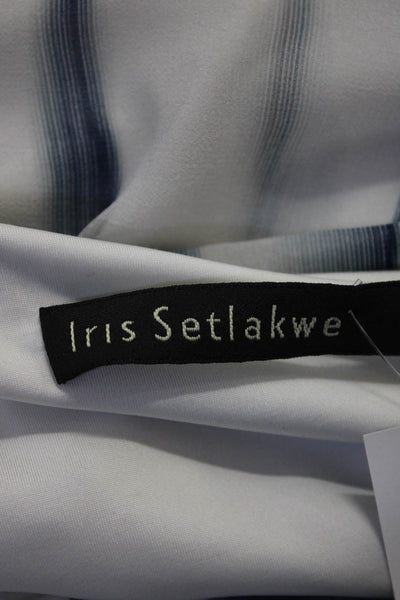 Iris Setlakwe Women's V-Neck Sleeveless Blouse White Blue Size 2