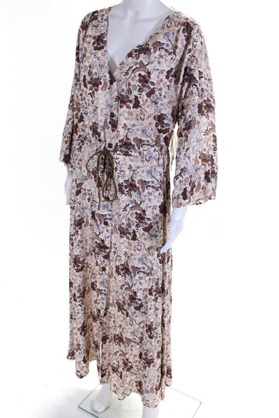 I By Iris Setlakwe Women's V-Neck Short Sleeves Button Down Maxi Dress Floral 8