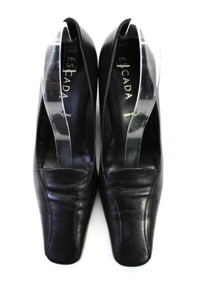 Escada Womens Slip On Block Heel Pointed Square Toe Pumps Black Leather Size 39