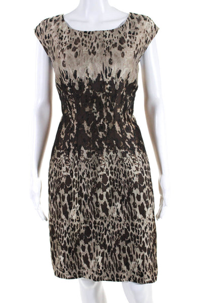 Lafayette 148 New York Womens Abstract Print Sheath Dress Brown Size 4