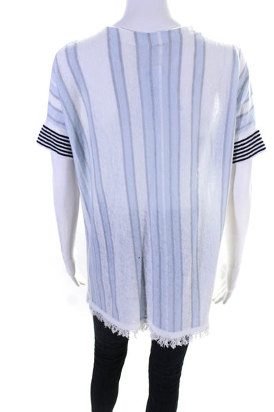 Lisa Todd Womens Short Sleeve Lace Up V Neck Striped Shirt White Linen Size XS