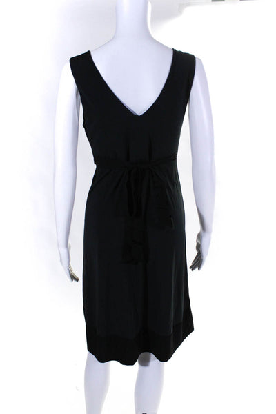 BCBG Max Azria Womens V Neck Pleated Belted High Waist Dress Black Size 4
