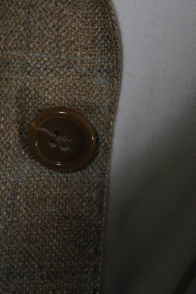 Baroni Mens Silk Plaid Two Button Blazer Brown Blue Size 42 Regular