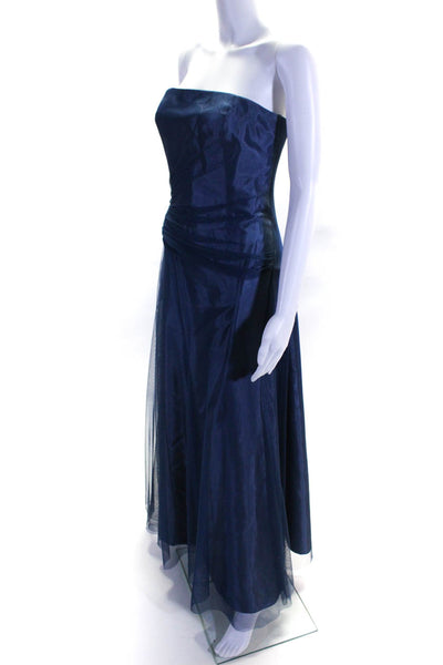 Vera Wang Womens Blue Drape Mesh Detail Strapless Zip Back Gown Dress Size 4