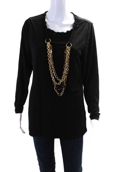 Marc Bouwer Womens Chain Link Necklace Round Neck Long Sleeve Top Black Size M