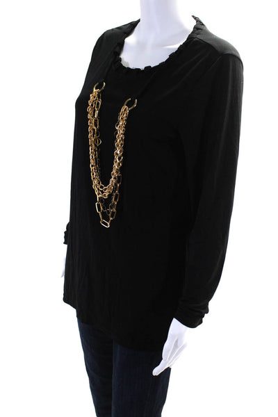 Marc Bouwer Womens Chain Link Necklace Round Neck Long Sleeve Top Black Size M
