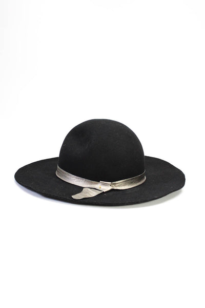 Hat Attack Womens Wool Metallic Band Round Crown Wide Brim Hat Black Size OS