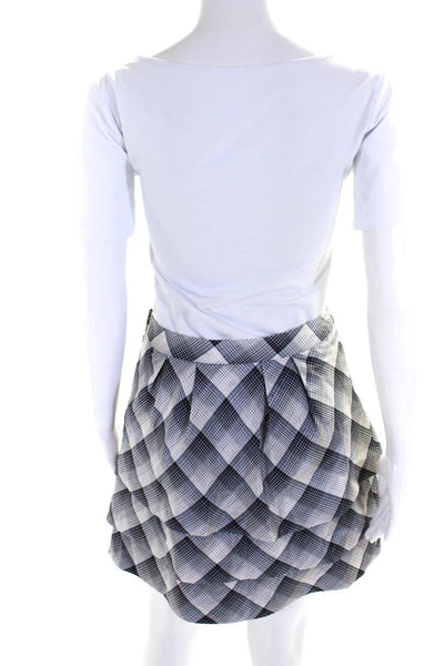 Lela Rose Women's Silk Plaid Printed Tiered Skirt Black White Size 8