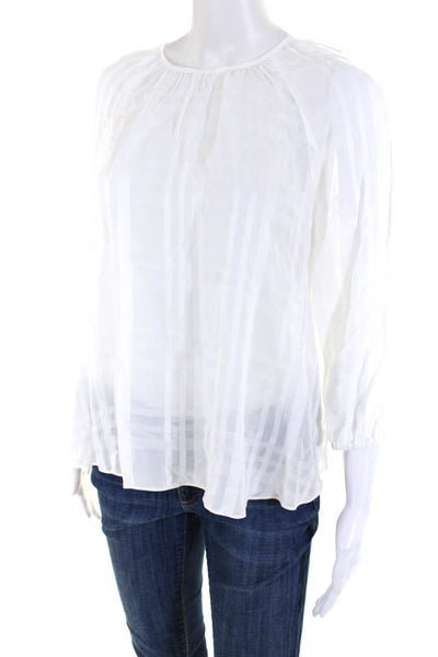 Pearl by Lela Rose Women's Striped Long Sleeve Blouse White Size S