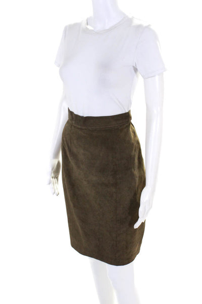 Compagnie Internationale Express Leather Front Split Leather Skirt Olive Size 9