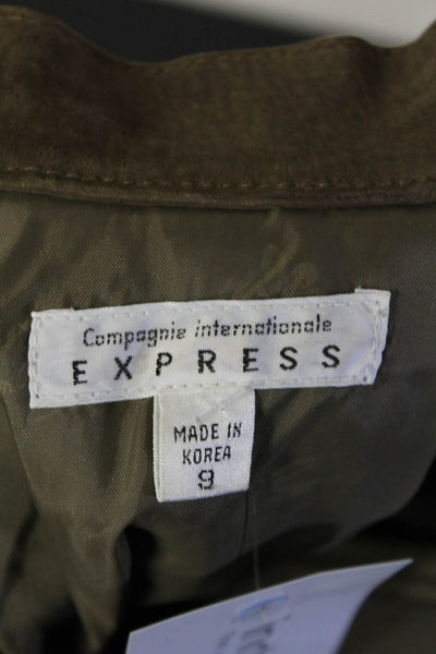 Compagnie Internationale Express Leather Front Split Leather Skirt Olive Size 9