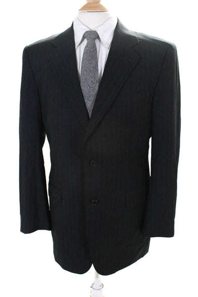 Canali Mens Pin Striped Notched Collar Two Button Blazer Jacket Black Size 50R