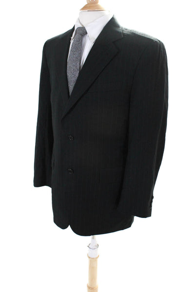 Canali Mens Pin Striped Notched Collar Two Button Blazer Jacket Black Size 50R