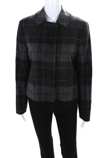 Akris Punto Womens Plaid Collared Buttoned Mid Length Jacket Gray Black Size 10