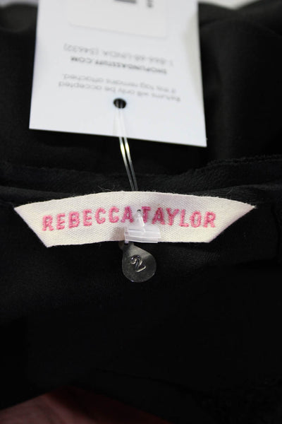 Rebecca Taylor Women's Long Sleeve Crew Neck Zip Up Lace Blouse Black 2