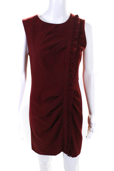 Tara Jarmon Womens Ruffled Stripe Sleeveless Short Pencil Dress Red Size 40
