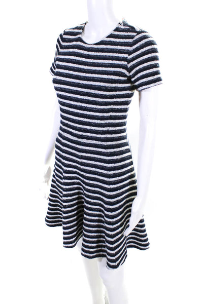 Theory Womens Striped Knit Short Sleeved Round Neck Dress Blue White Size 2
