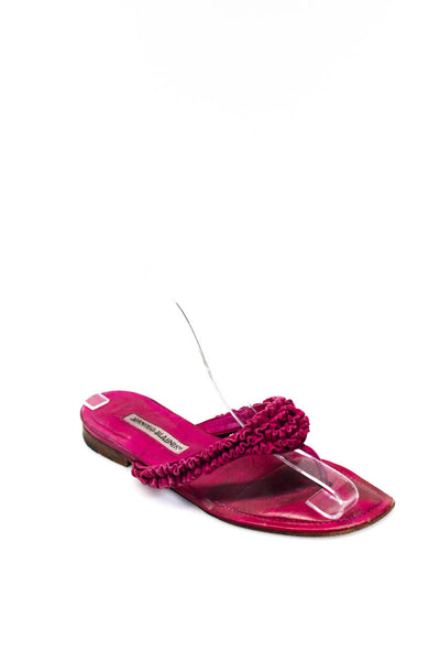Manolo Blahnik Womens Ruffled Texture T-Strapped Slip-On Sandals Pink Size EUR38