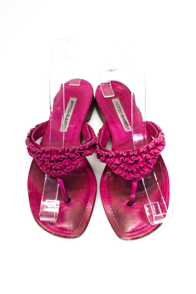 Manolo Blahnik Womens Ruffled Texture T-Strapped Slip-On Sandals Pink Size EUR38