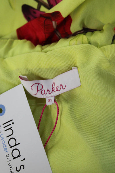 Parker Women's Halter Neck Flounce Trim Floral Print Blouse Green Size XS