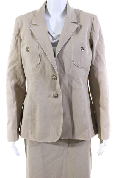 Valentino Womens Two Button Skirt Suit Beige Cotton Size 12