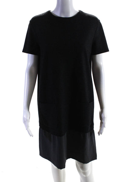 Brunello Cucinelli Womens Wool Silk Patchwork Zipped Shift Dress Gray Size XL