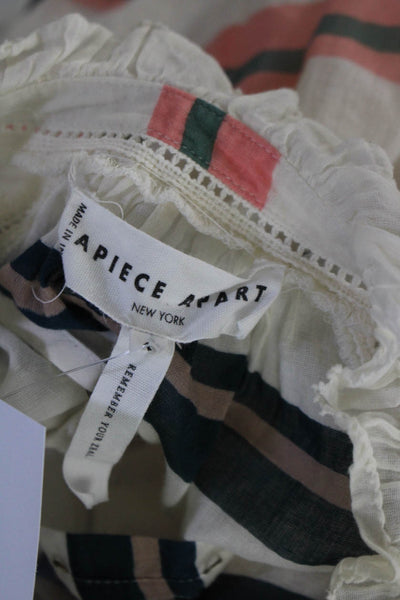 A Piece Apart Womens Cotton Striped Tier Tie Long Sleeve Maxi Dress White Size 4