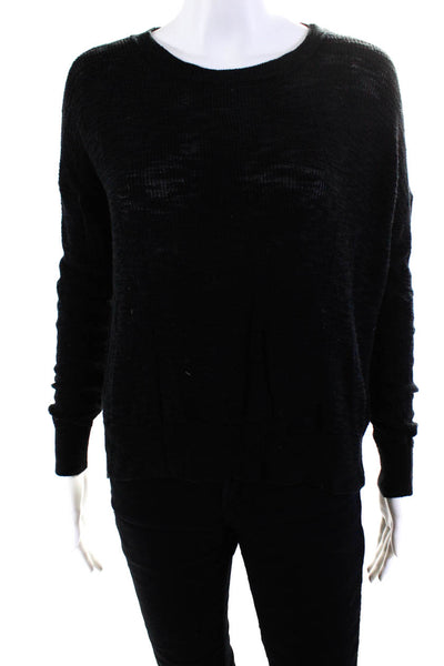 Feel The Piece Womens Cotton Open Back Long Sleeve Cropped Sweater Black Size OS