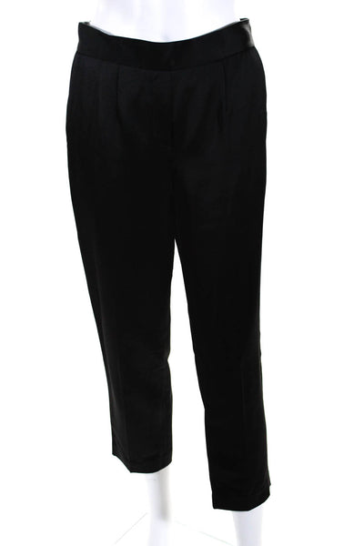 Babaton Womens Zipper Fly High Rise Straight Pleated Cropped Pants Black Size 6