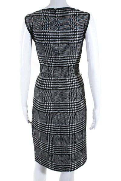 Joseph Ribkoff Womens Back Zip V Neck Knit Plaid Sheath Dress Black Gray Size 12