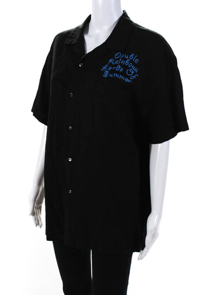 Double Rainbouu Womens Embroidered Button Down Shirt Black Size Small