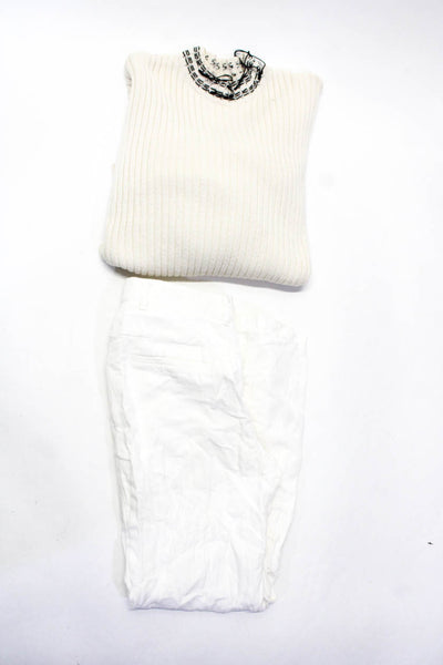 Zara Womens Rib Knit Mock Neck Sweater Pants Cream Black White Size S XS Lot 2