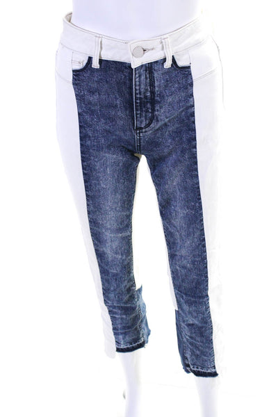 Paige Womens Denim Patched Colorblock Slim Skinny Jeans White Blue Size 26