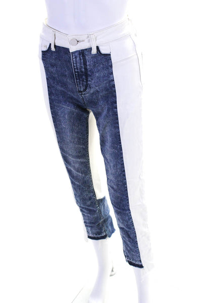 Paige Womens Denim Patched Colorblock Slim Skinny Jeans White Blue Size 26