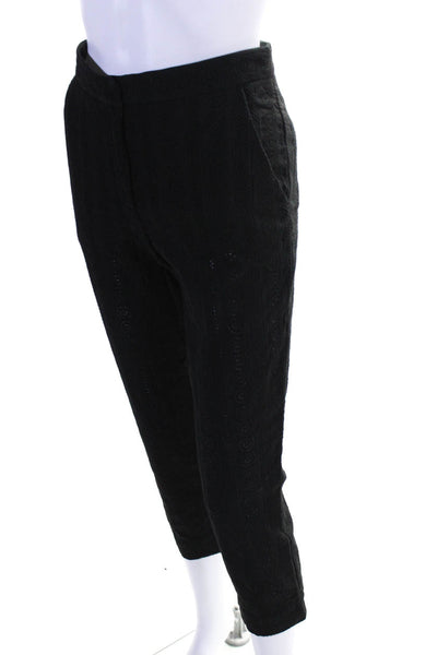 ALC Womens Cotton Straight Leg High Rise Caswell Eyelet Pants Black Size 0